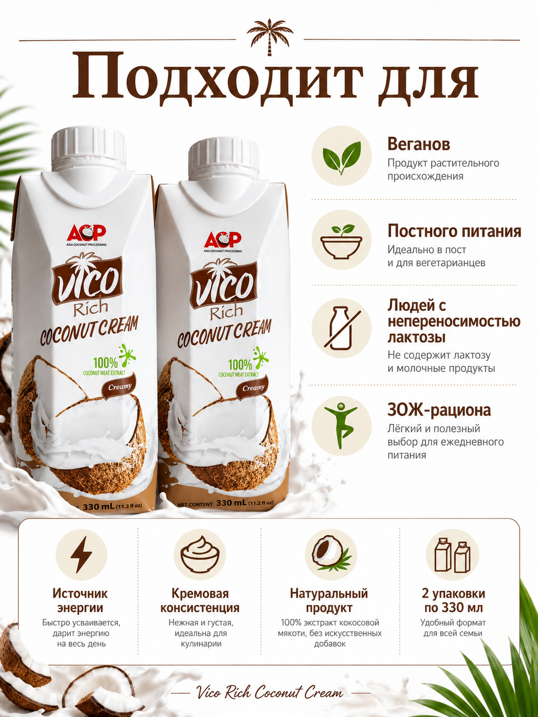 Кокосовые сливки Vico Rich 23% 330мл х 2шт.
