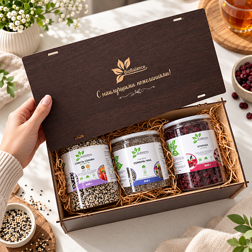 Подарочный набор BioBalance с семенами чиа, кунжутом и сушёной клюквой